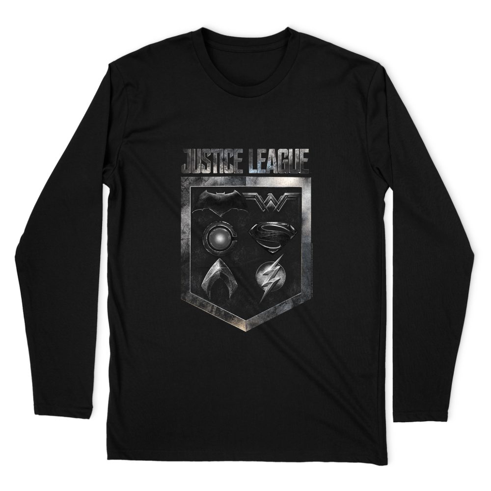 JUSTICE LEAGUE SHIELD OF EMBLEMS LONG SLEEVE T-SHIRT