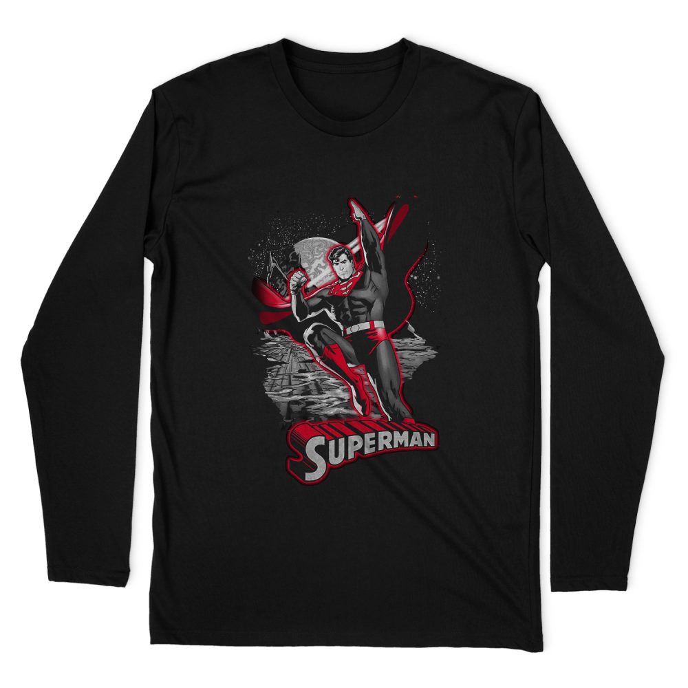 JUSTICE LEAGUE SUPERMAN RED & GRAY LONG SLEEVE T-SHIRT
