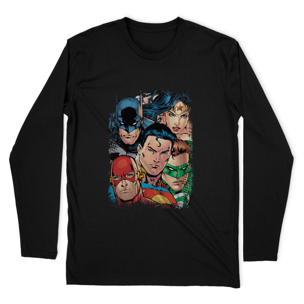JUSTICE LEAGUE UP CLOSE AND PERSONAL LONG SLEEVE T-SHIRT