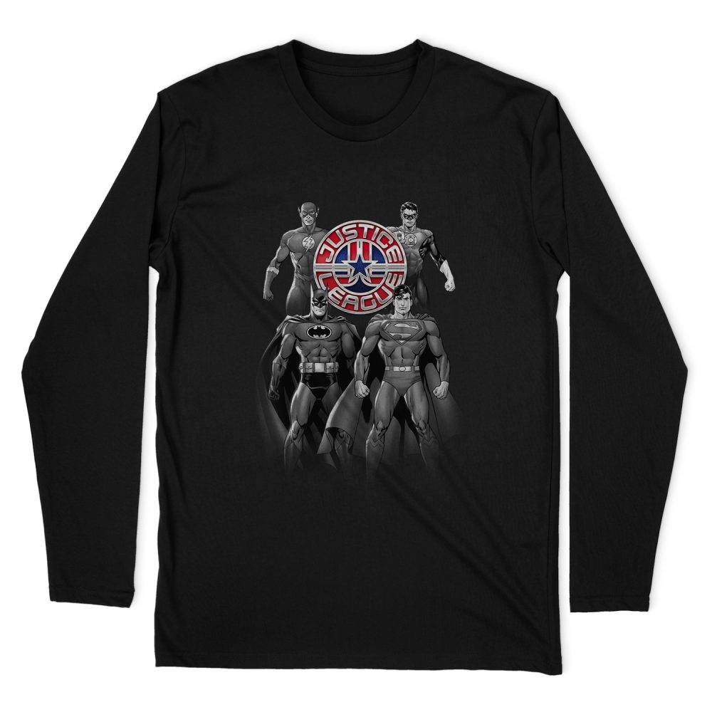 JUSTICE LEAGUE SHADES OF GRAY LONG SLEEVE T-SHIRT