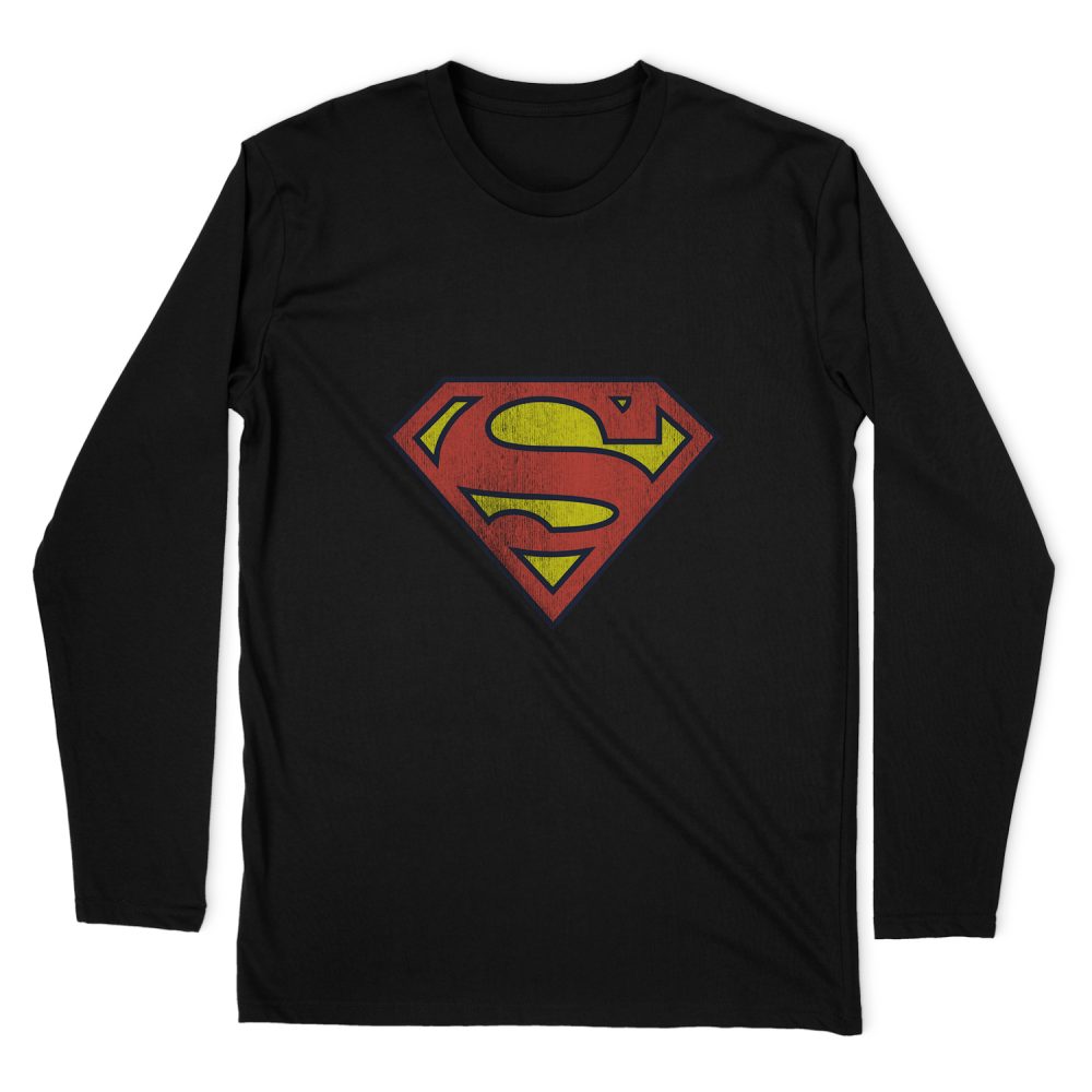 DC COMICS RETRO SUPES LOGO DISTRESSED LONG SLEEVE T-SHIRT