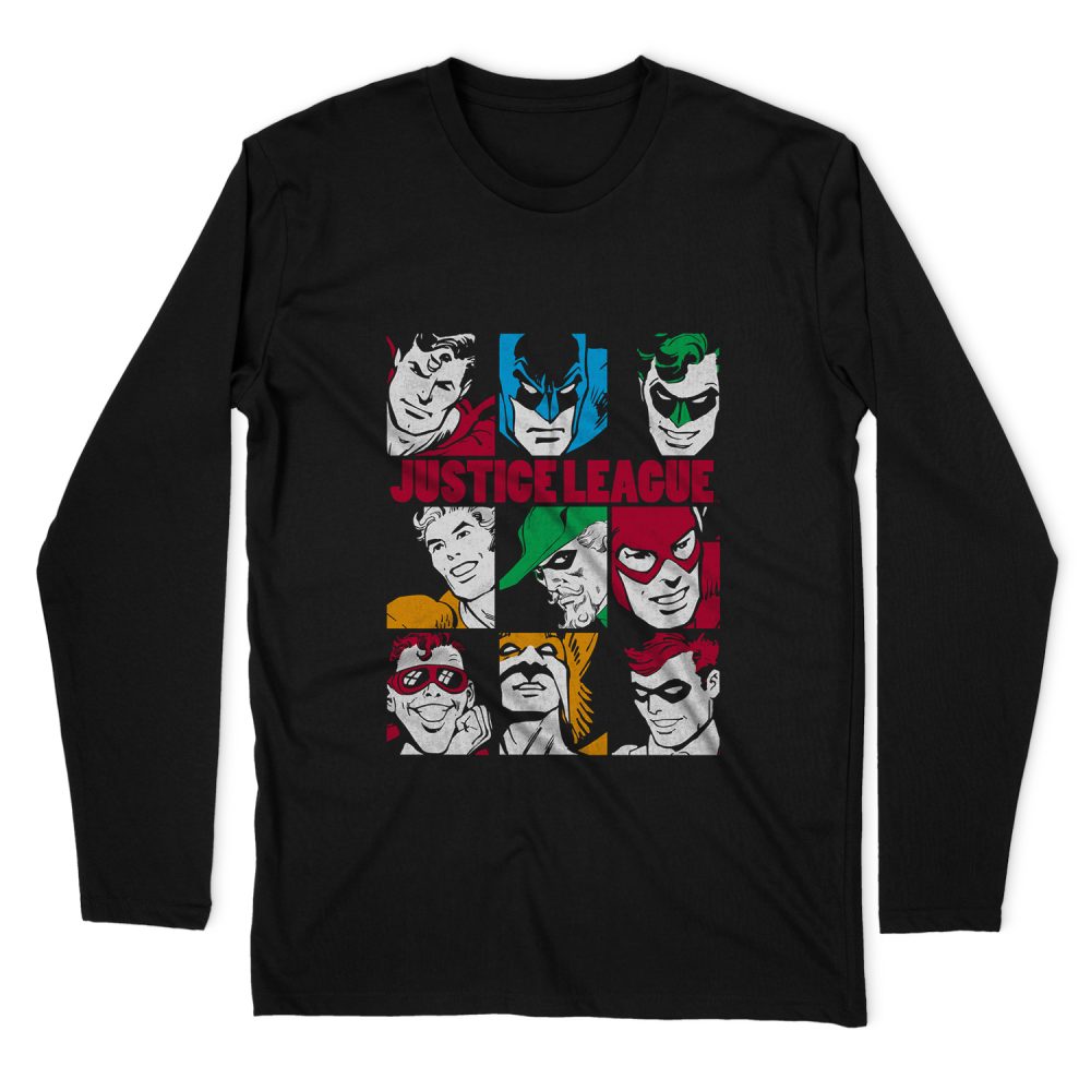 DC COMICS NINE BLOCKS OF JUSTICE LONG SLEEVE T-SHIRT