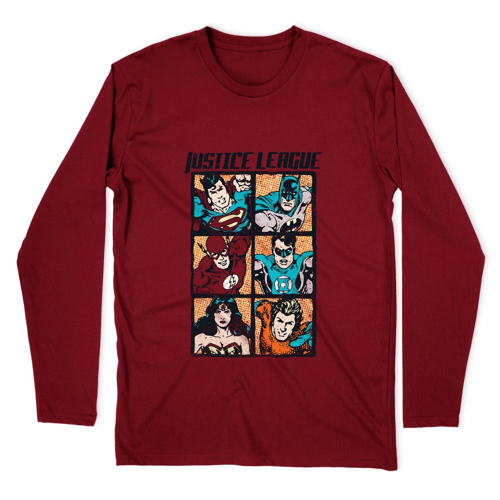 JUSTICE LEAGUE ROUGH PANELS LONG SLEEVE T-SHIRT