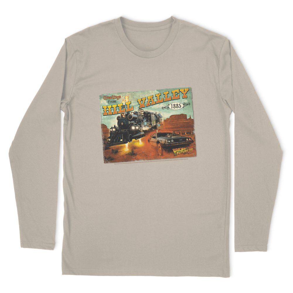 BACK TO THE FUTURE III HILL VALLEY POSTCARD LONG SLEEVE T-SHIRT