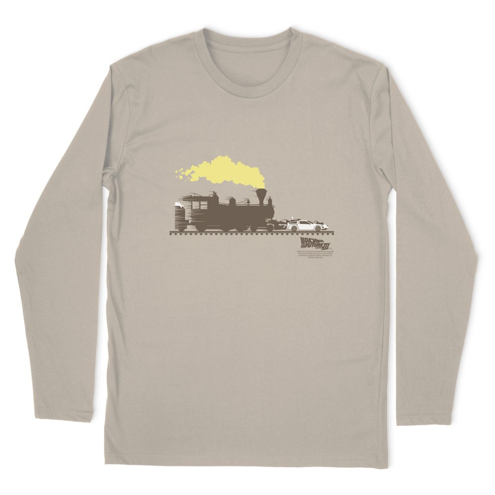 BACK TO THE FUTURE TRILOGY PUSHING THE DELOREAN LONG SLEEVE T-SHIRT