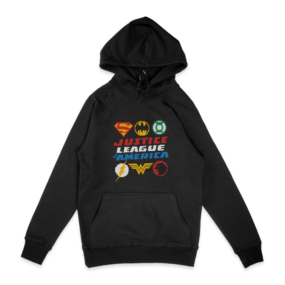 JUSTICE LEAGUE PIXEL LOGOS HOODIE
