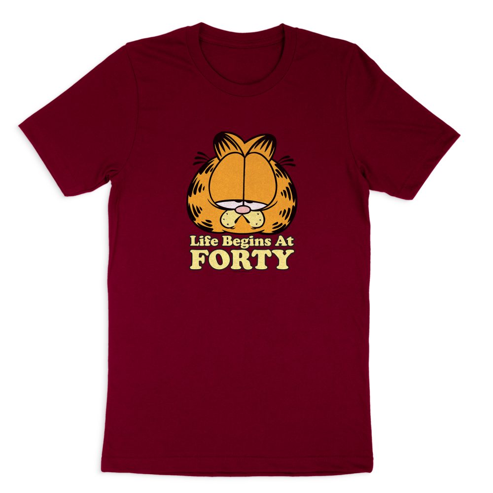 GARFIELD LIFE BEGINS AT FORTY SHORT SLEEVE T-SHIRT