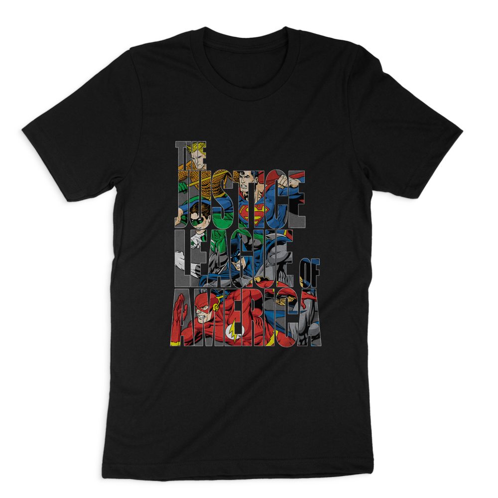 JUSTICE LEAGUE LETTERED LEAGUE SHORT SLEEVE T-SHIRT