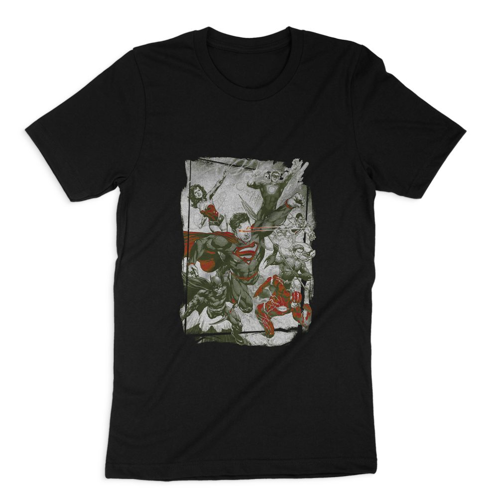 JUSTICE LEAGUE GREEN AND RED SHORT SLEEVE T-SHIRT