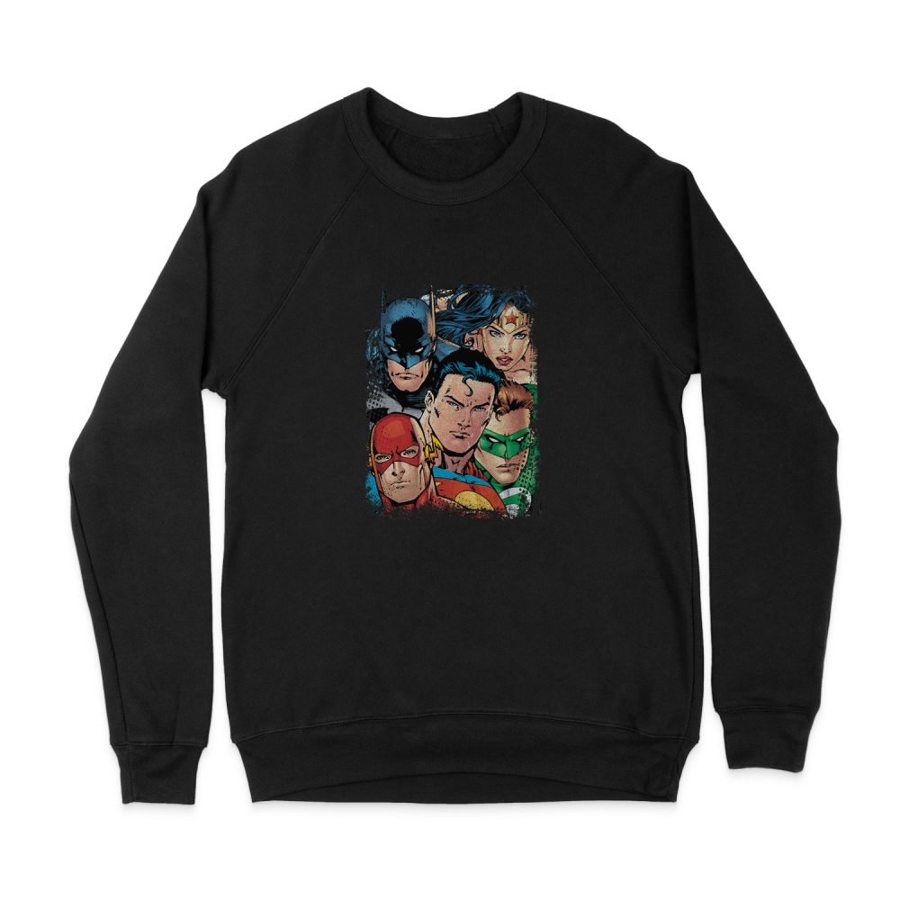 JUSTICE LEAGUE UP CLOSE AND PERSONAL SWEATSHIRT