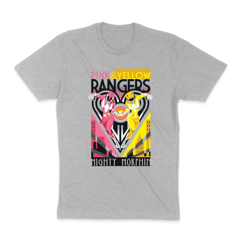 MIGHTY MORPHIN POWER RANGERS PINK & YELLOW DECO SHORT SLEEVE T-SHIRT
