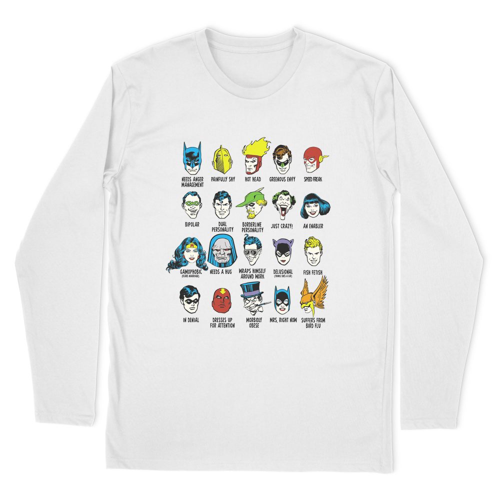 DC COMICS SUPERHERO ISSUES LONG SLEEVE T-SHIRT