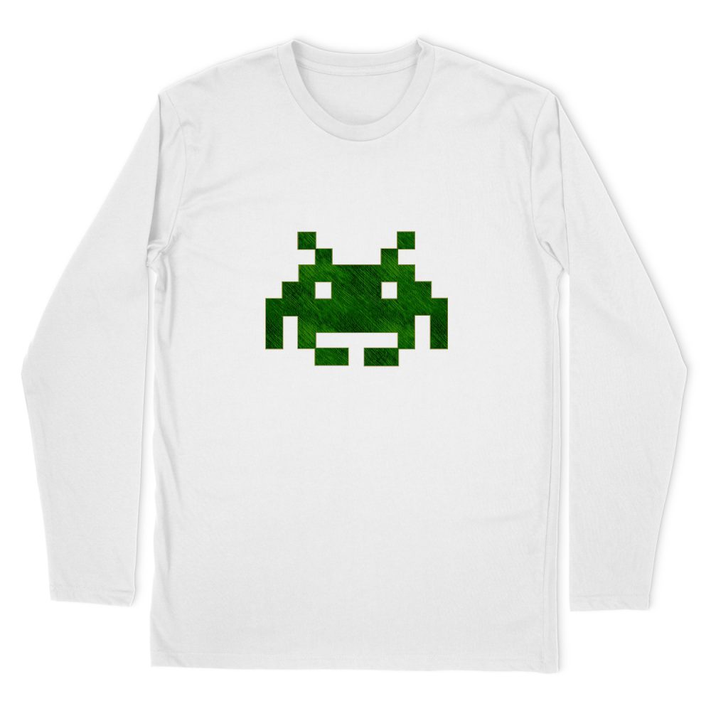 GEEK SPACE INVADERS GREEN DENIM LONG SLEEVE T-SHIRT