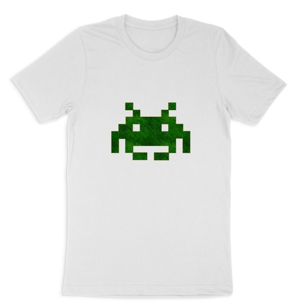 GEEK SPACE INVADERS GREEN DENIM SHORT SLEEVE T-SHIRT