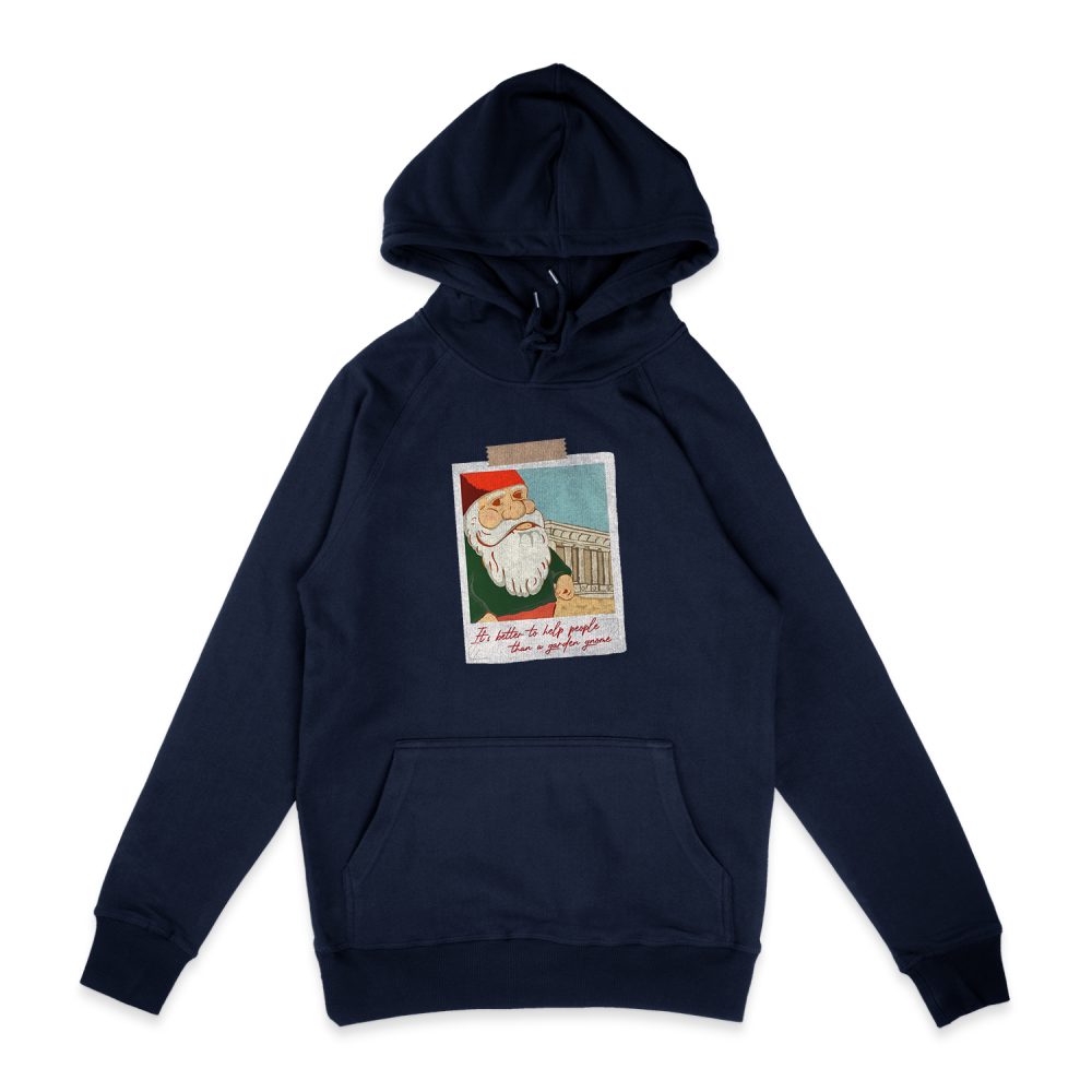 IT'S BETTER TO Help PEOPLE THEN GARDEN GNOMES - TRAVELLING GNOME POSTCARD HOODIE