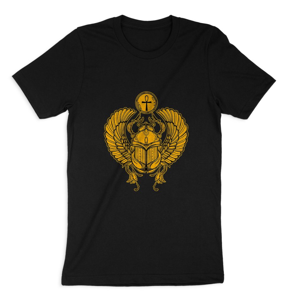 GOLDEN SCARB BEETLE SOLAR DEITY - ANCIENT EGYPTIAN SYMBOL SHORT SLEEVE T-SHIRT