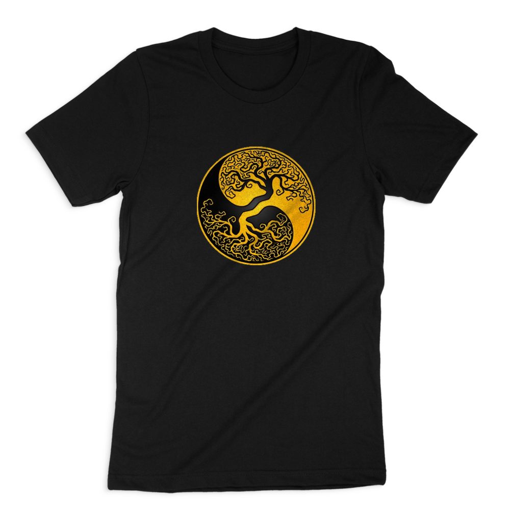 YELLOW AND BLACK TREE OF LIFE YING YONG SHORT SLEEVE T-SHIRT