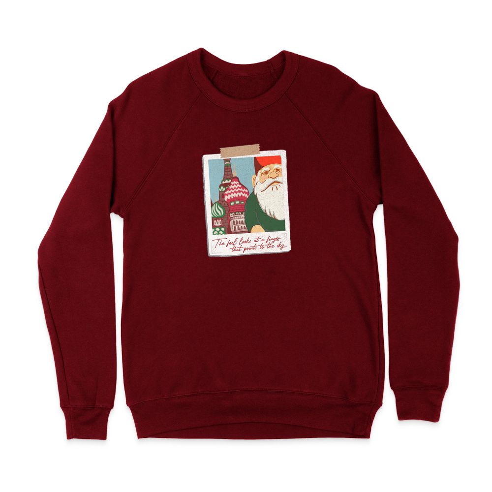 THE FOOL LOOKS AT A FINGER THAT POINTS TO THE SKY - TRAVELLING GNOME SWEAT SHIRT